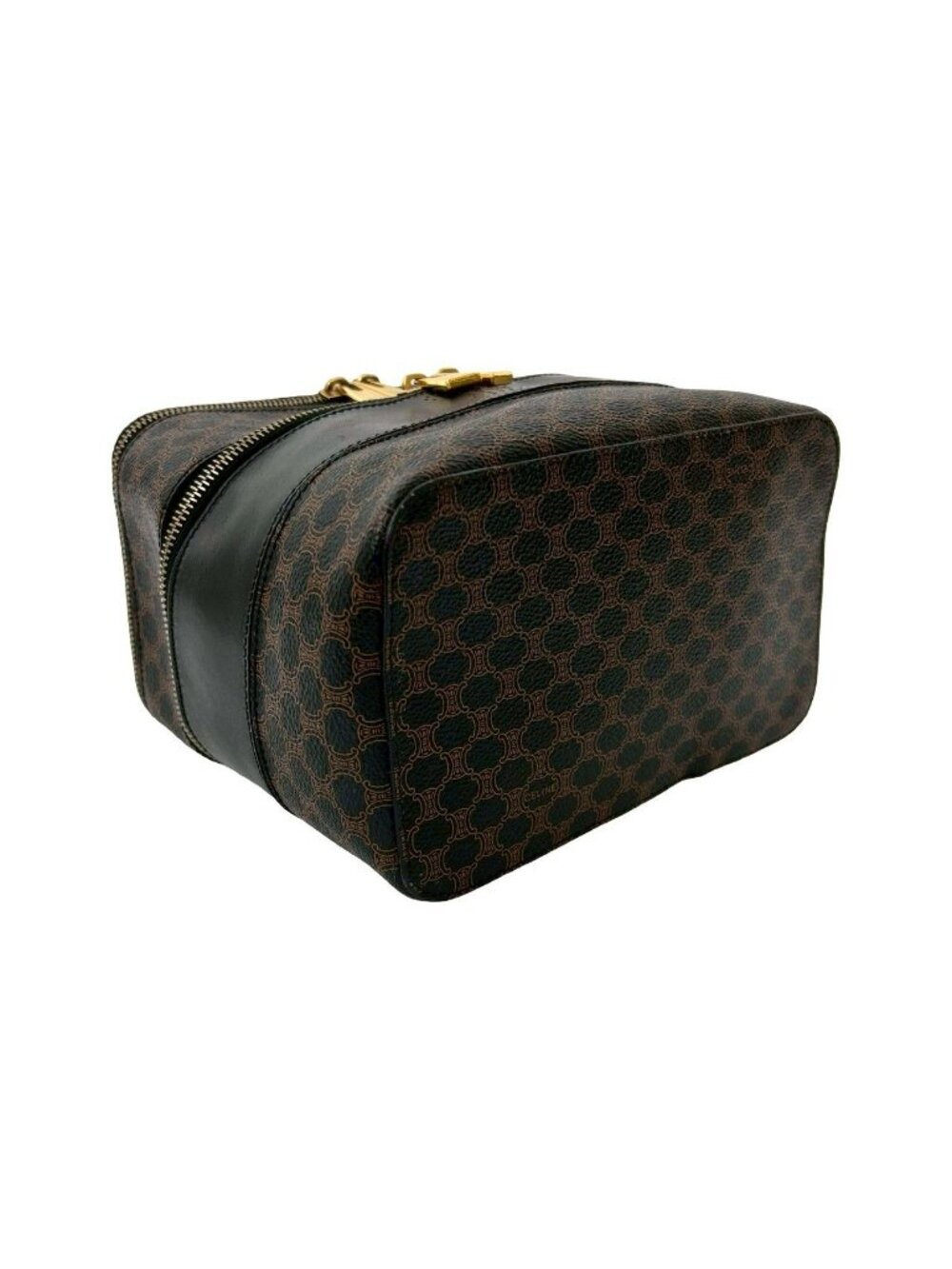 Celine Vintage Macadam Blason Pattern Leather Handbag Vanity Makeup Box Black - Picture 7 of 10